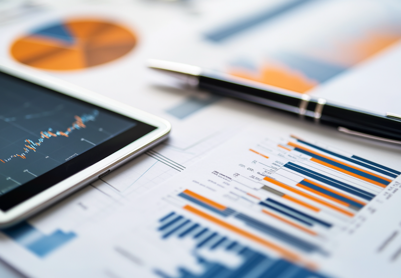 Profesionales de planificación financiera trabajando con gráficos y análisis de inversiones